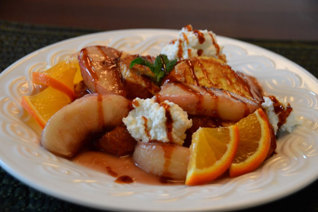 Beer Infused Peach French Toast with Ricotta and Blues Hog Champions Blend BBQ Sauce