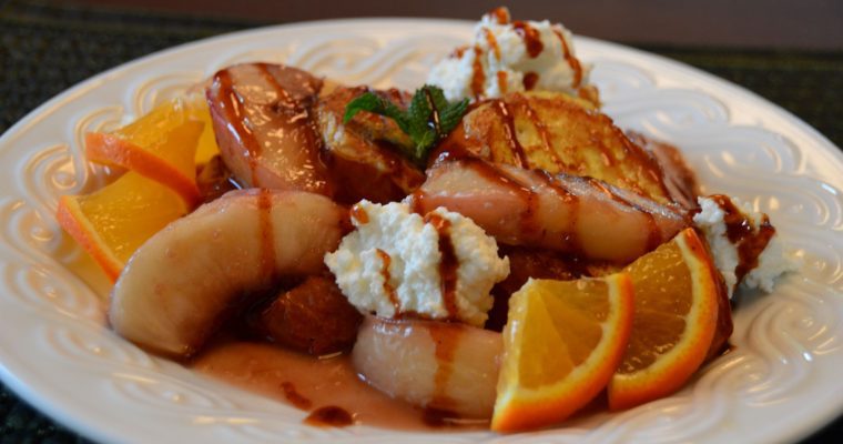 Beer Infused Peach French Toast with Ricotta and Blues Hog Champions Blend BBQ Sauce
