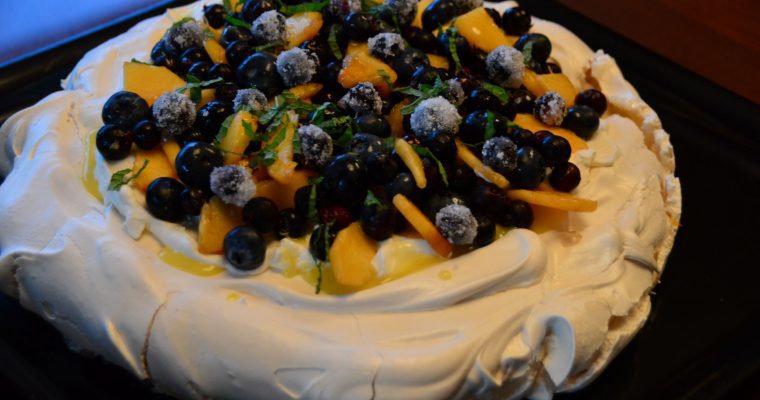 Peach and Berry Pavlova with Lemon Curd