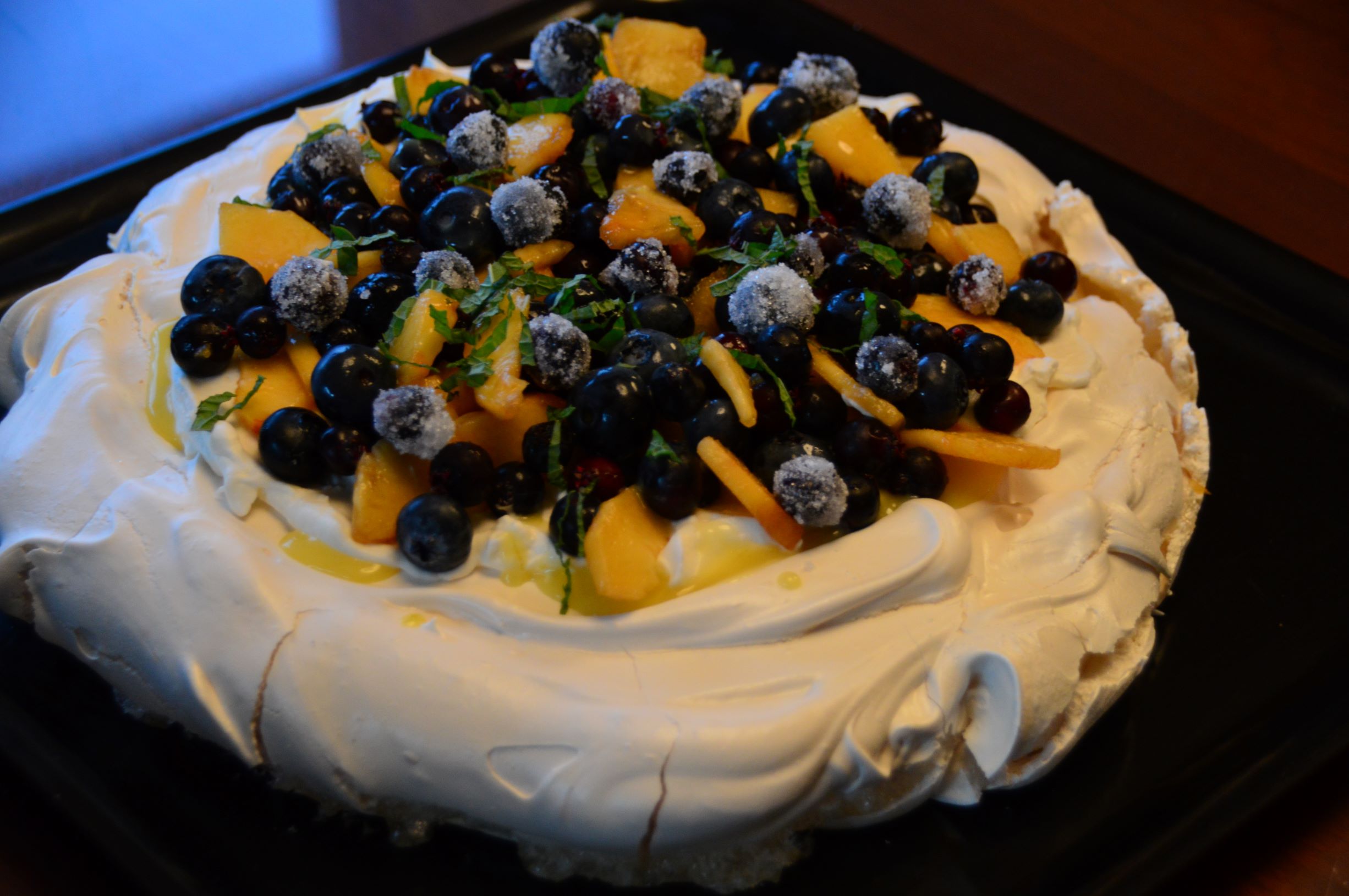 Peach and Berry Pavlova with Lemon Curd
