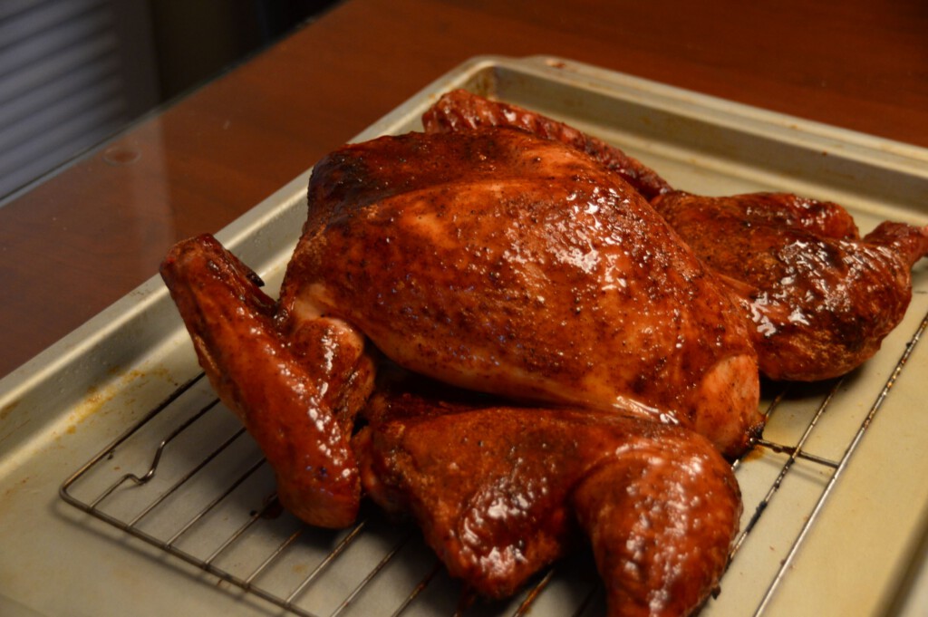 Sauced Spatchcock Turkey on rack