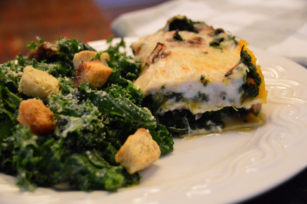 Harvest Vegetable Lasagna Slice and Kale Caesar Salad