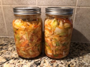 Kimchi Fermenting in Quart Jars