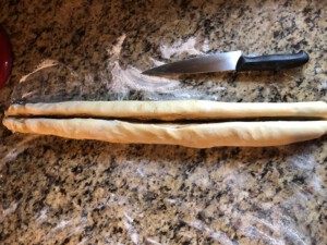 Cinnamon Almond Knotted Bread - Cut log in half lengthwise