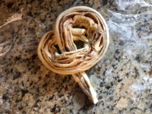 Cinnamon Almond Knotted Bread - Tuck U under short side for a knot