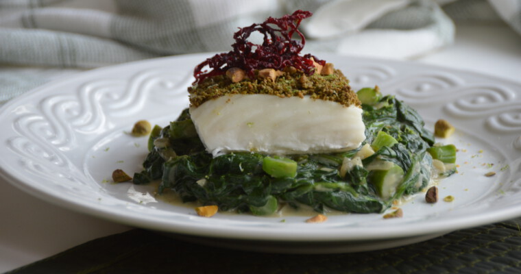 Pistachio Matcha Crusted Halibut