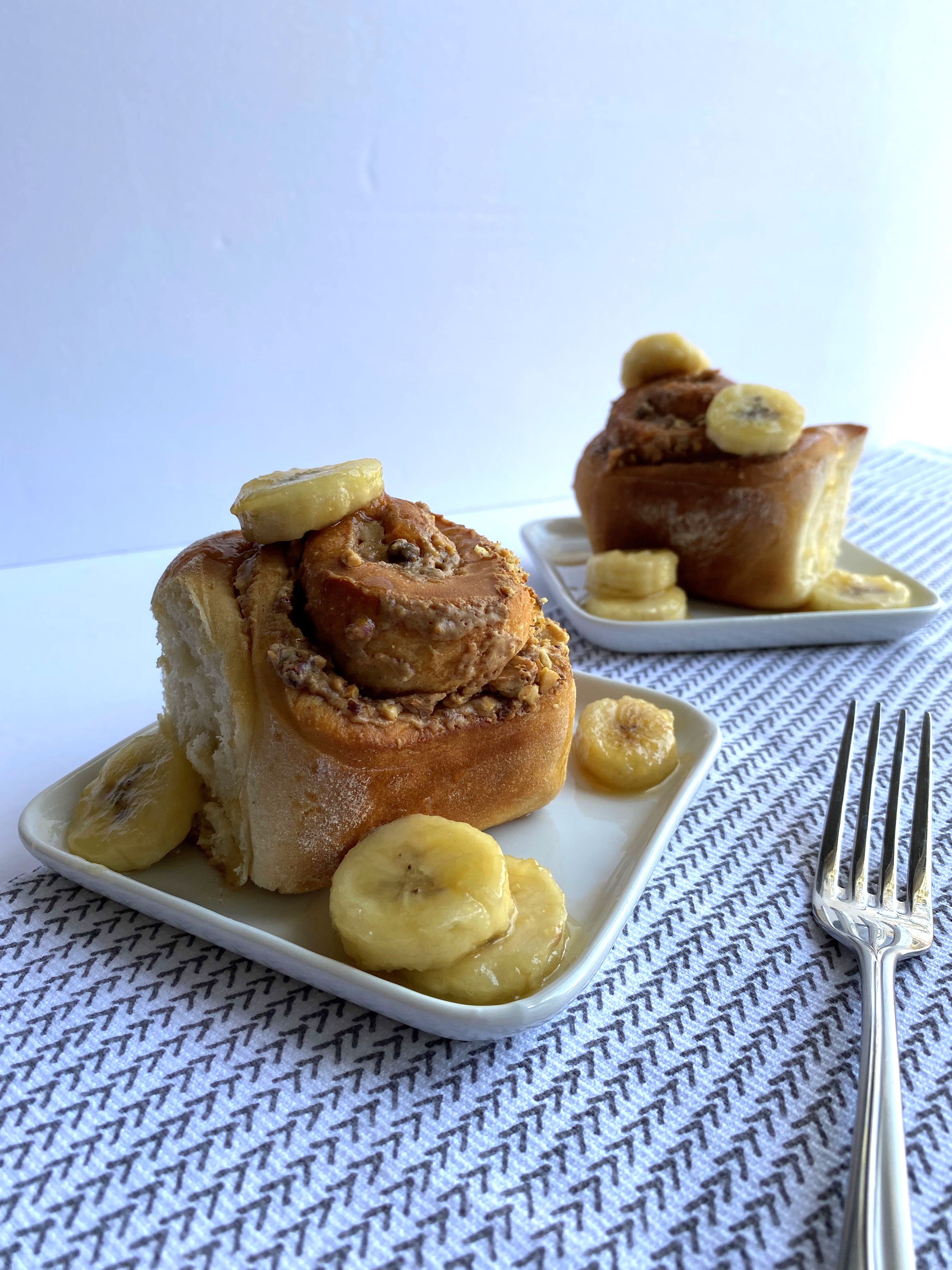 Peanut Roll with Caramelized Bananas